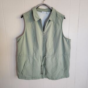 3/$15 Quacker Factory Dream Jeannes sweatshirt vest cinched waist green 3X